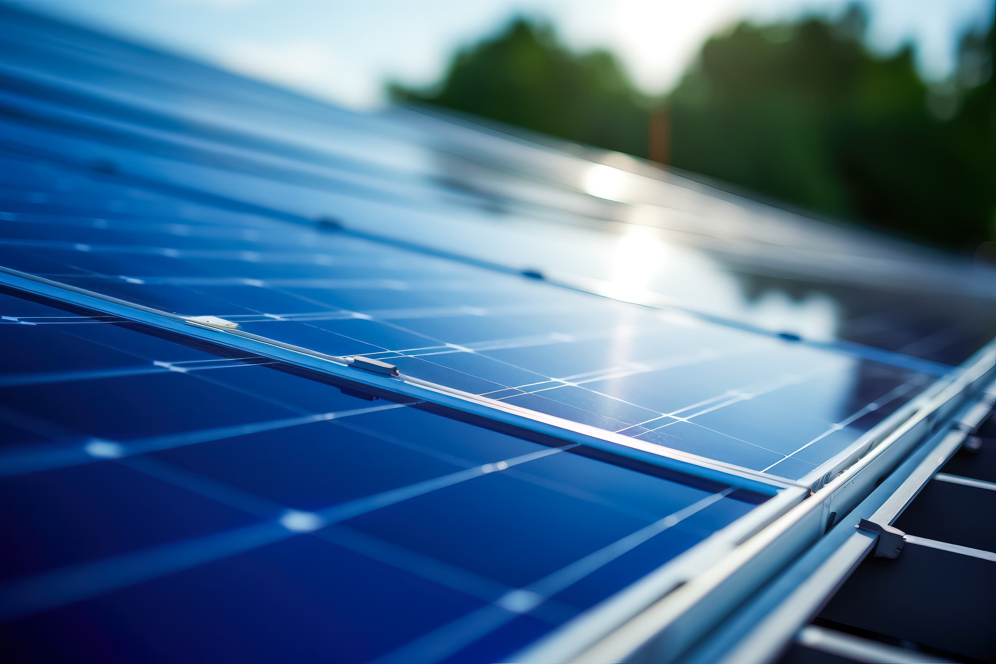 Solar panels reflecting sky