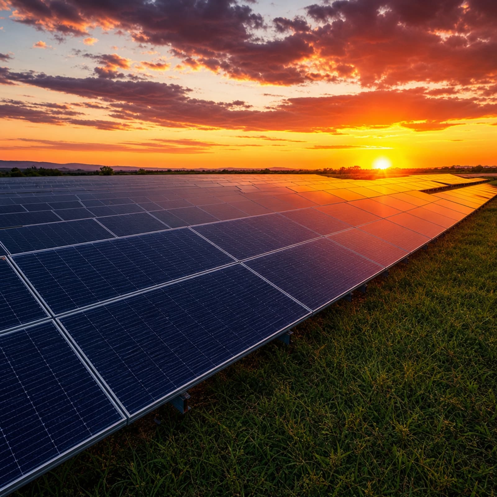 Solar farm at sunset