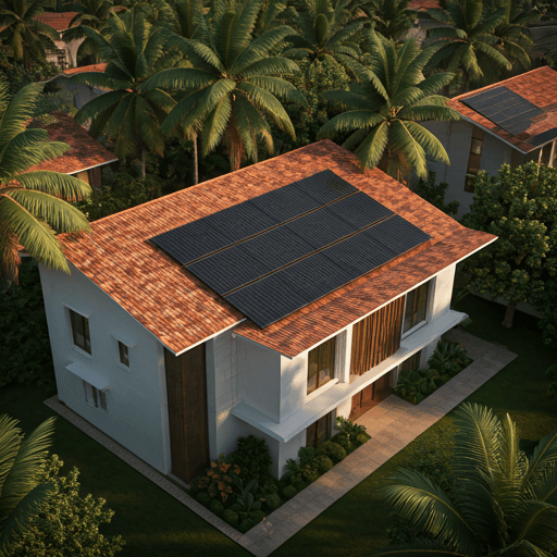 Residential rooftop with solar panel array